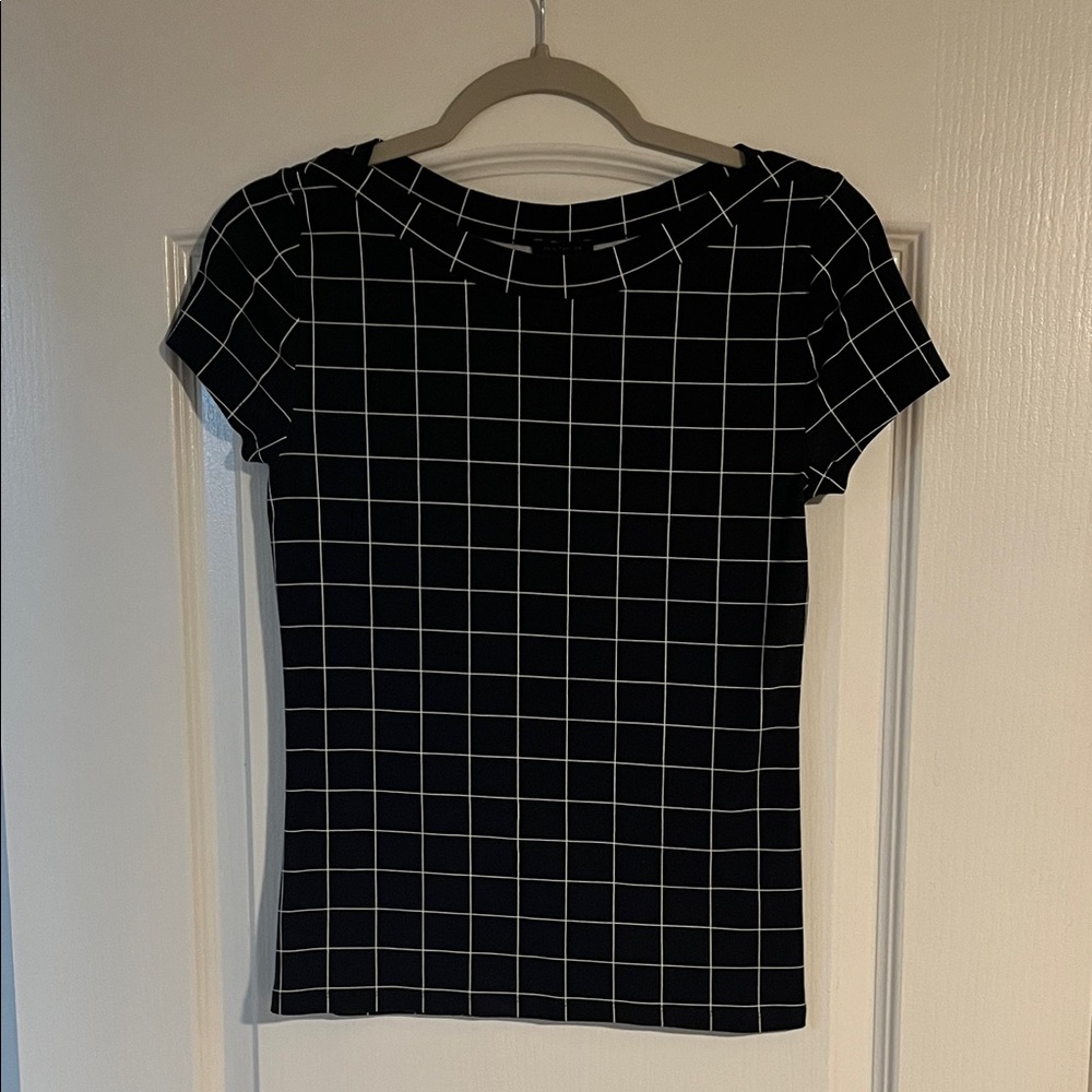 Ann Taylor Navy and White Checkered Short Sleeve Top